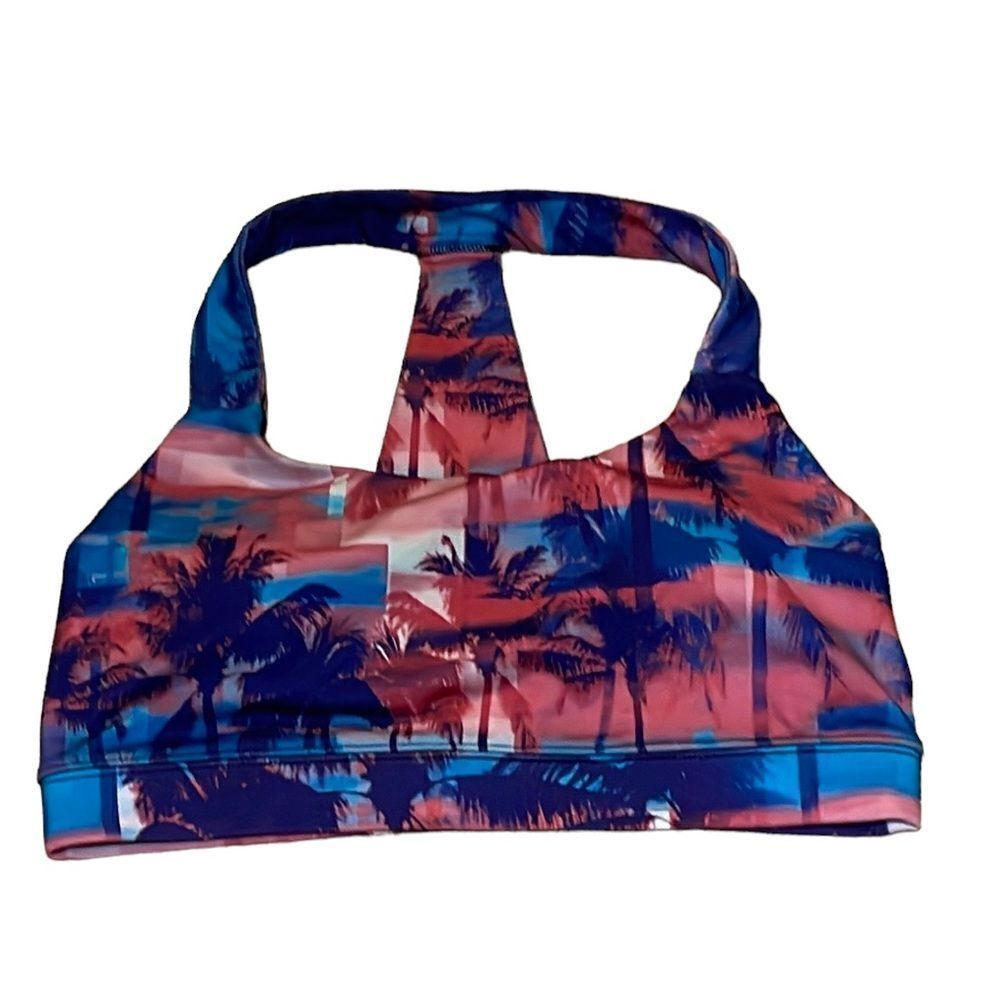 Gap Fit Tropical Sports Bra, palm tress, pink, blue, GapFit Medium